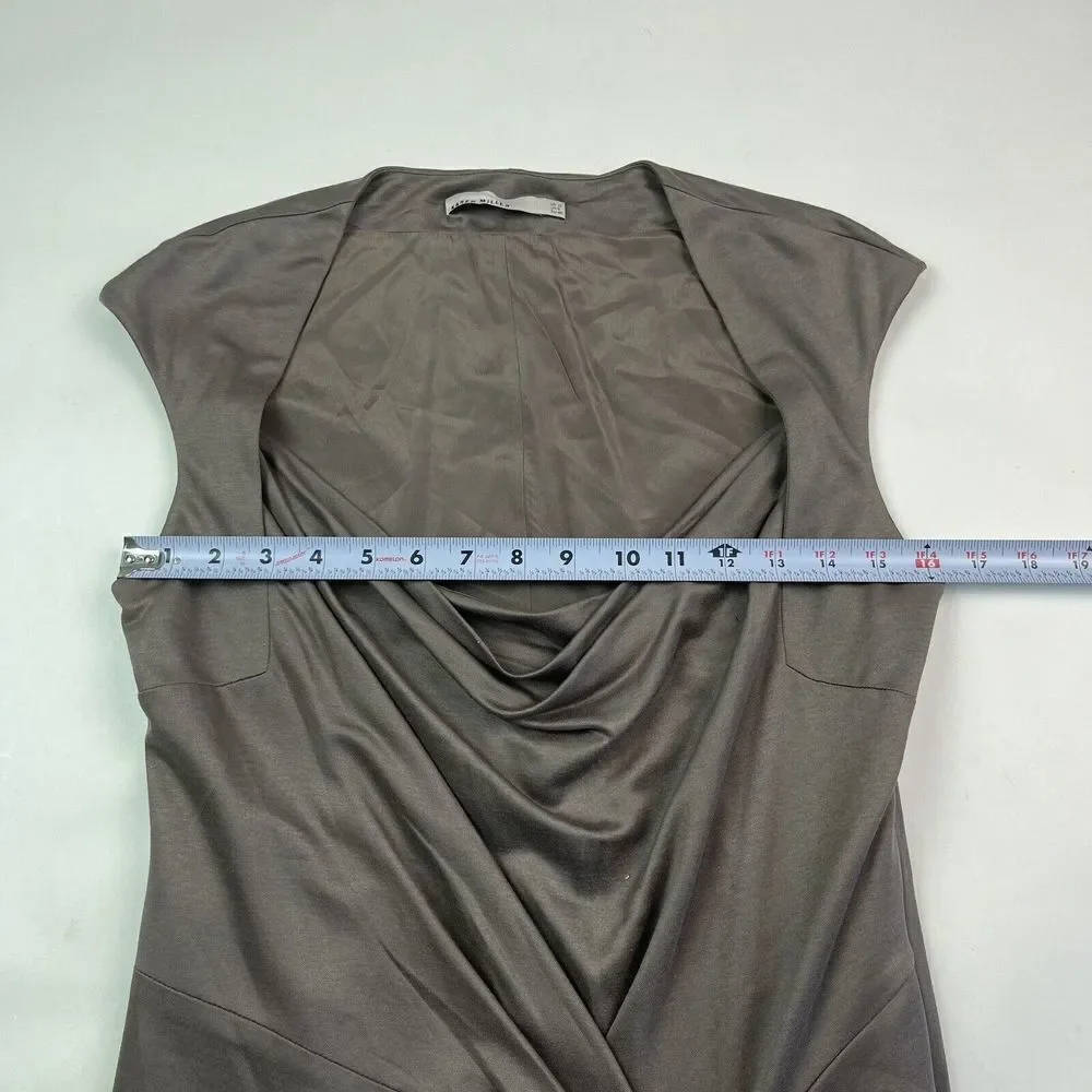 Karen Millen Taupe Brown Cap Sleeve Sheath Dress Size 8 EU 40 Faux Wrap - Picture 7 of 10